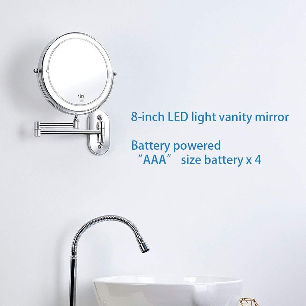IJPDXOLBQ IJPDXOLBQ Makeup Mirror Wall Mount Led Lighted 10X Magnifying Cosmetic Mirror 360&Deg Swivel Extendable Two Sided Vanity Mirror,Powered by 4 X AAA Batteries 8 inch
