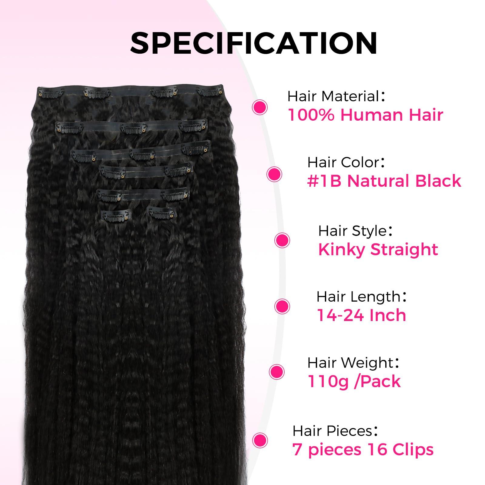 Lashey Lashey Invisi Edge Clip in Hair Extensions, 7pcs 110g 18 Inch Natural Black Seamless Clip in Hair Extensions Human Hair Kinky Straight Real Remy Human Hair