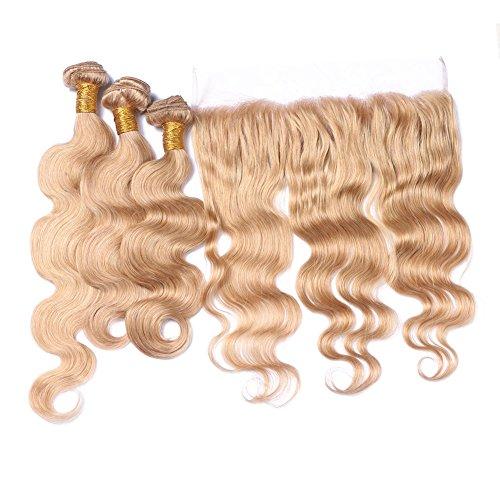 Tony beauty hair Tony Beauty Hair Honey Blonde Full Lace Frontal Closure With Bundles #27 28" 28" 30" 3 Bundles Malaysian Hair Bundles Body Wave And 24" Lace Front Closure Blonde