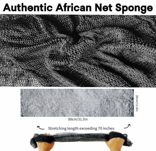 SPMKTBOZAI SPMKTBOZAI African Net Sponge Authentic, African Exfoliating Sponge Real African Net Black Owned, African Bath Sponge Back Scrubber, Body Exfoliator Shower Bath Accessories (Black)