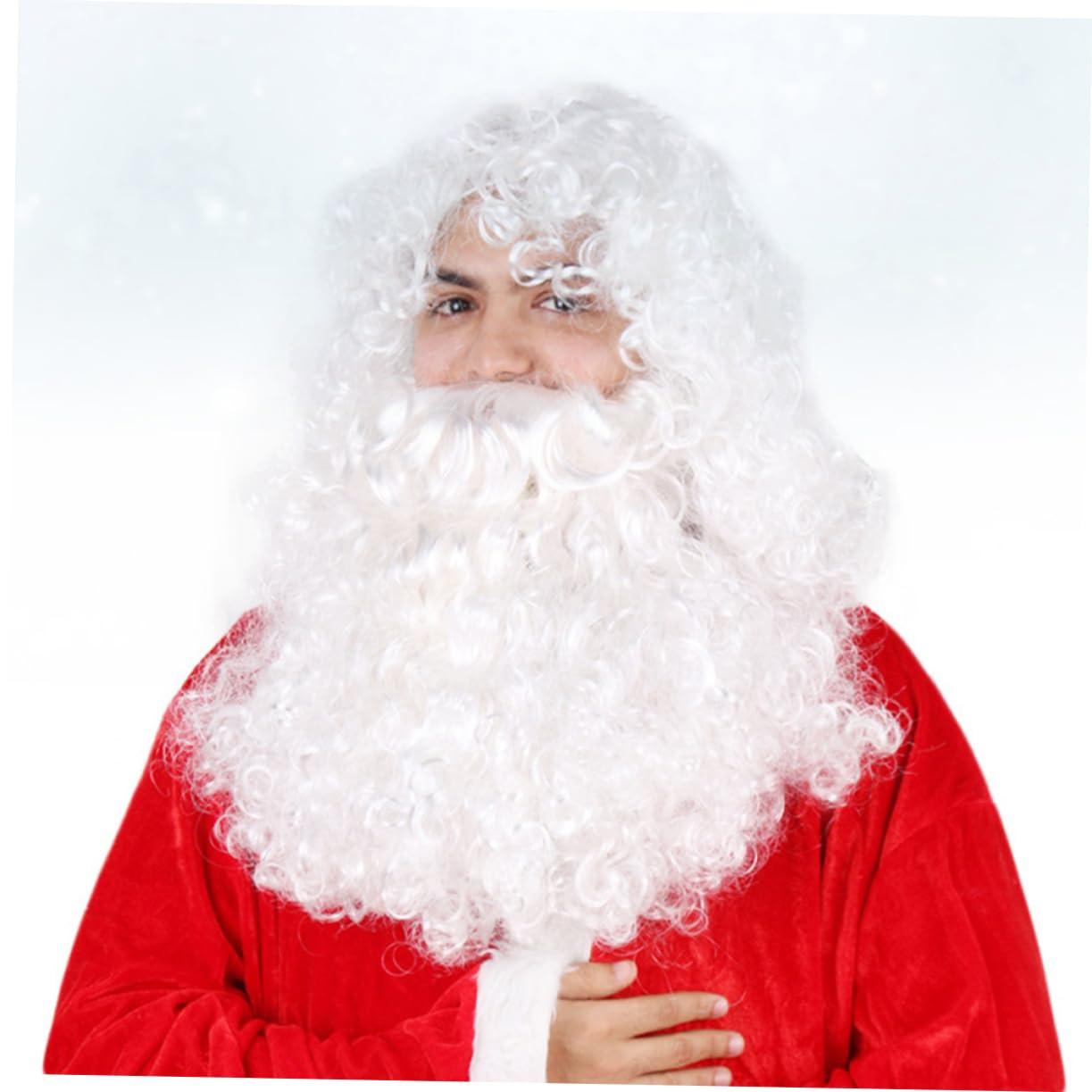 GALPADA GALPADA Santa Claus Beard and Wig Set Men's Wig Long Curly Hair Santa Claus Headdress Party Costumes