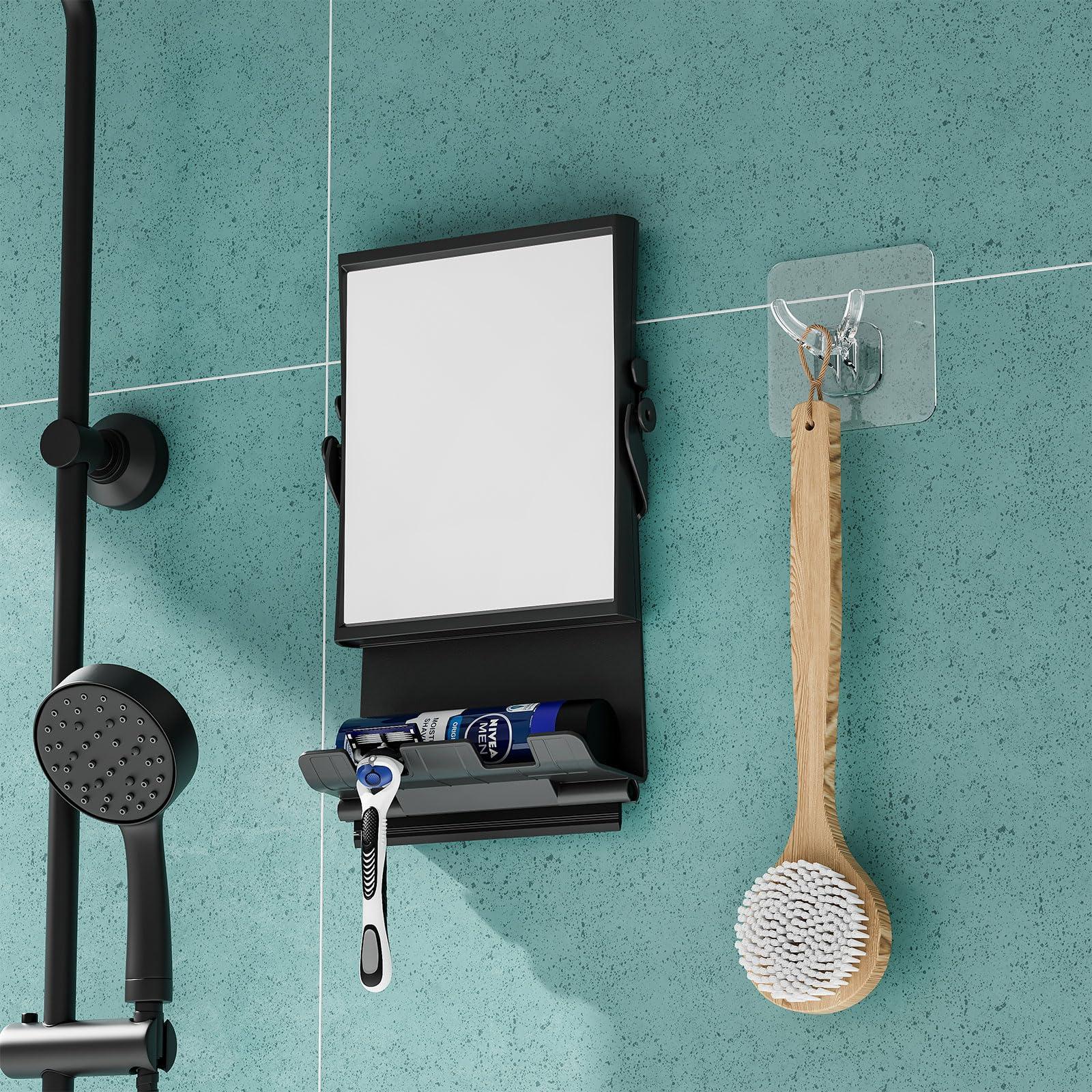 APLOP APLOP Fogless Mirror for Shower with Dual-Sided 1X/3X Magnification, Fogless Shower Mirror with Small Squeegee and Adhesive Hook, Rust-Proof and Black