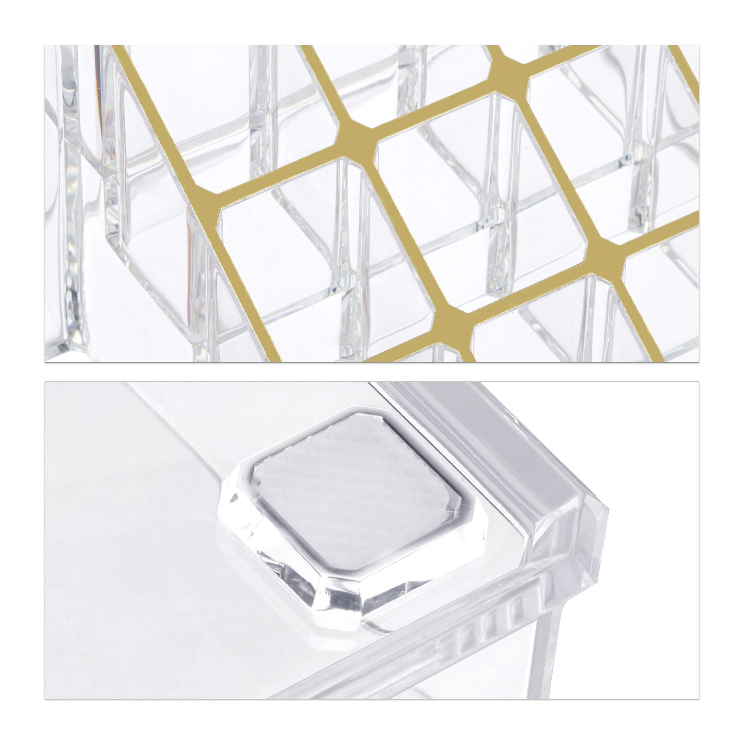 Relaxdays Relaxdays Organiser with 6 Drawers, 22 Compartments for Makeup Storage, Acrylic Cosmetic Tower, Transparent/Golden