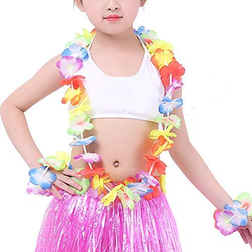 YAXAMING Hawaiian Leis Luau Tropical Headband Flower Crown Wreath Headpiece Wristbands Women Thicker Necklace Bracelets Hair Band For Summer Beach Vacation Pool Party Decorations Favors Supplies Set Red