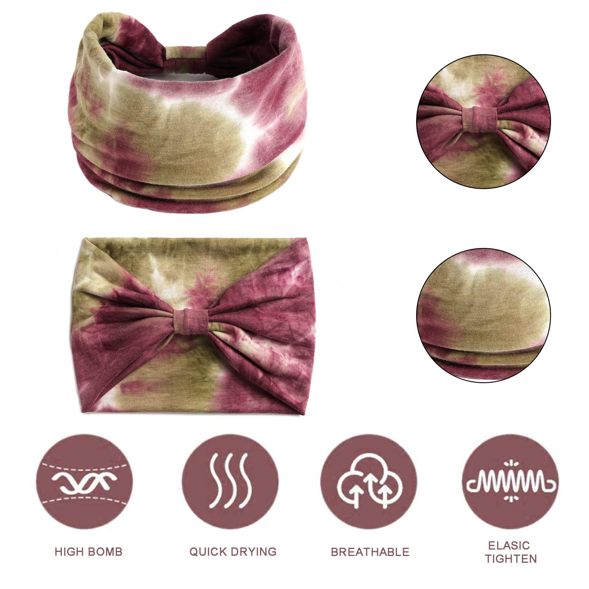 STGDAK STGDAK Boho Headbands For Women Fashion Stretch Wide Hair Bands Tie Dye Knoted Turban Head Bands Yoga Running Sweatband Elastic Headband Stylish Wrap Headbands Hair Accessories for Teen Girls 4 Pack