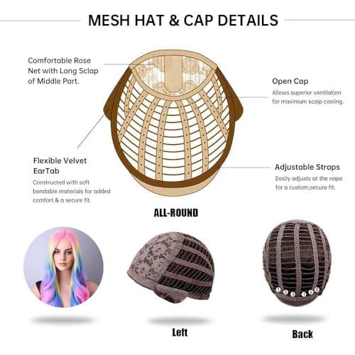 BERON BERON Rainbow Wig Long Wave Wig Colorful Wigs Long Wigs Multi Color Wigs for Women Synthetic Wig for Daily Party Wig Cap Include