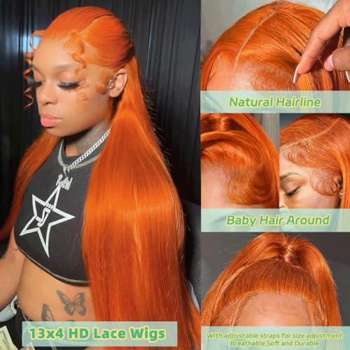 Azkiu Ginger Orange Lace Front Wigs Human Hair Straight Lace Front Wig 13x4 Hd Frontal Wigs Human Hair Pre Plucked With Baby Hair Ginger Wig Human Hair Lace Front Wigs for Black Women 150% Density 20Inch