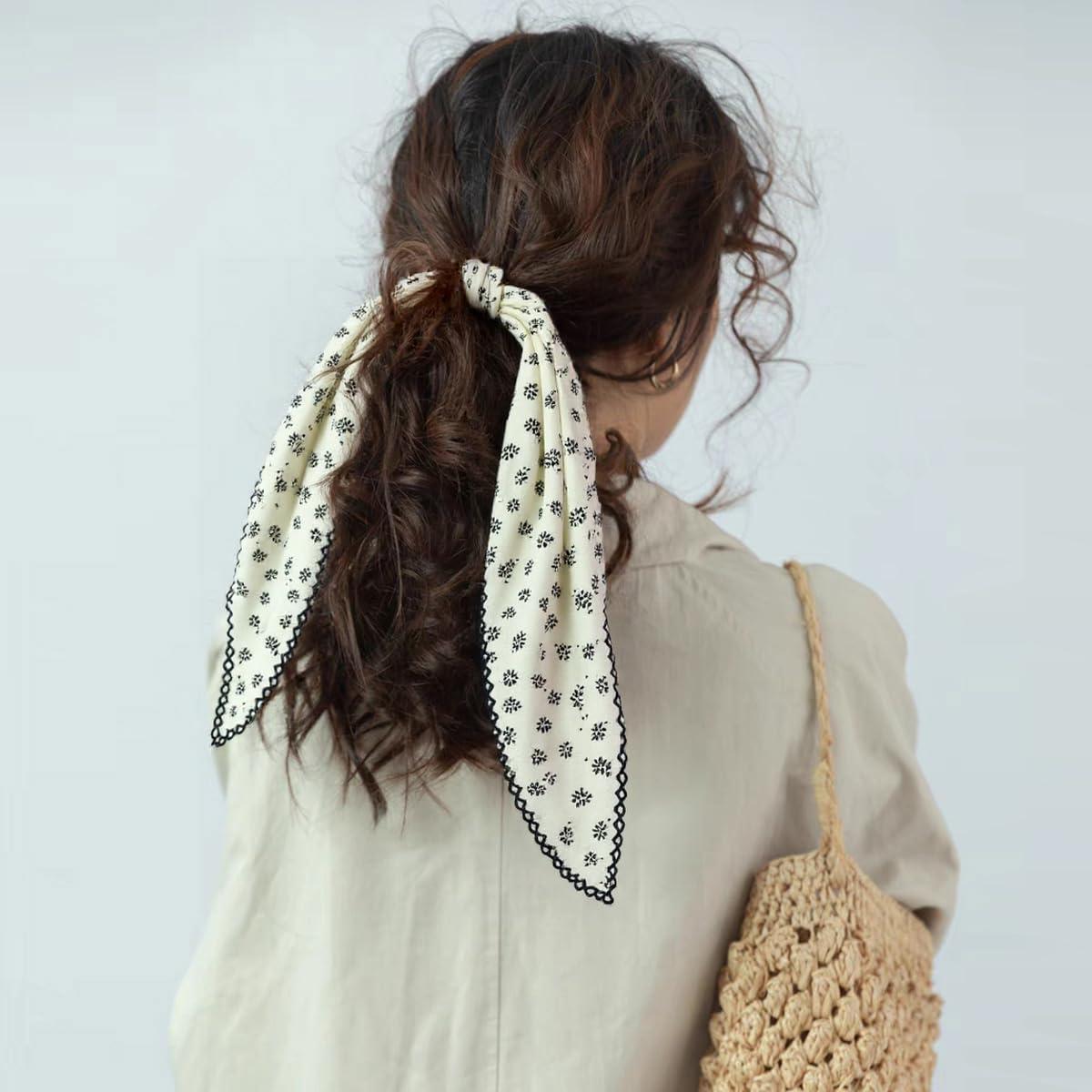 Pemilosci Pemilosci Large Cotton Bandana Headband, Head Wrap, Protective Coverage, Hair Neck Scarf for Women 28 x 28 inch (S32-Dot Floral - White