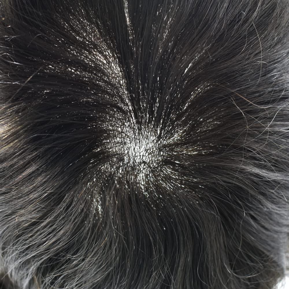 F M FACE MIRACLE NEW YORK F M FACE MIRACLE NEW YORK Mens Toupee 0.12mm Thickness Skin Hair Systems For Men Durable Mens Hair Replacement System Natural Hairline Toupee For Men PU7 X9#1B Off Black-120% density