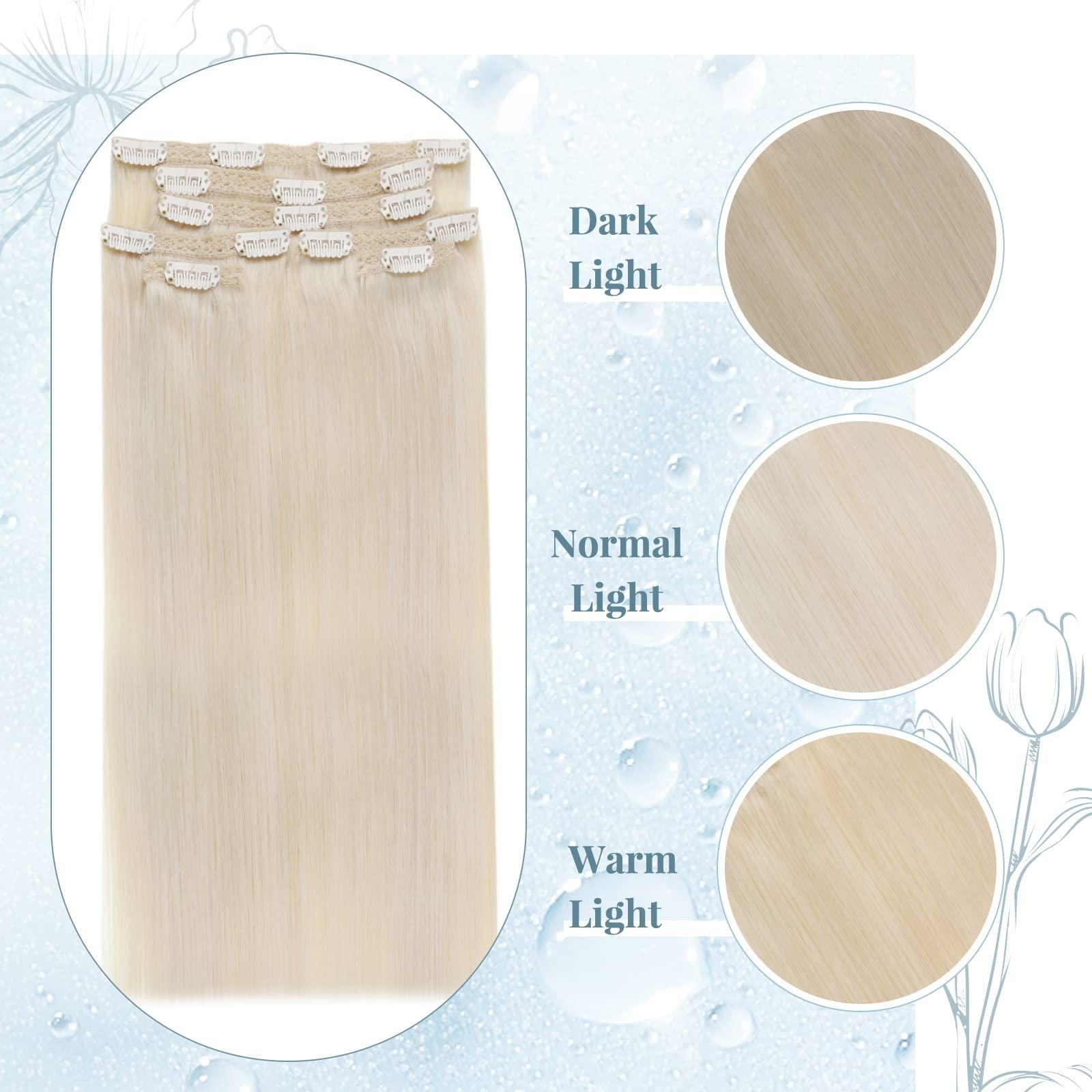 RUNATURE Blonde Hair Extensions Clip in Human Hair Highlighted Platinum Blonde Real Clip in Human Hair Extensions #18P60 and #60 14 Inch 105g