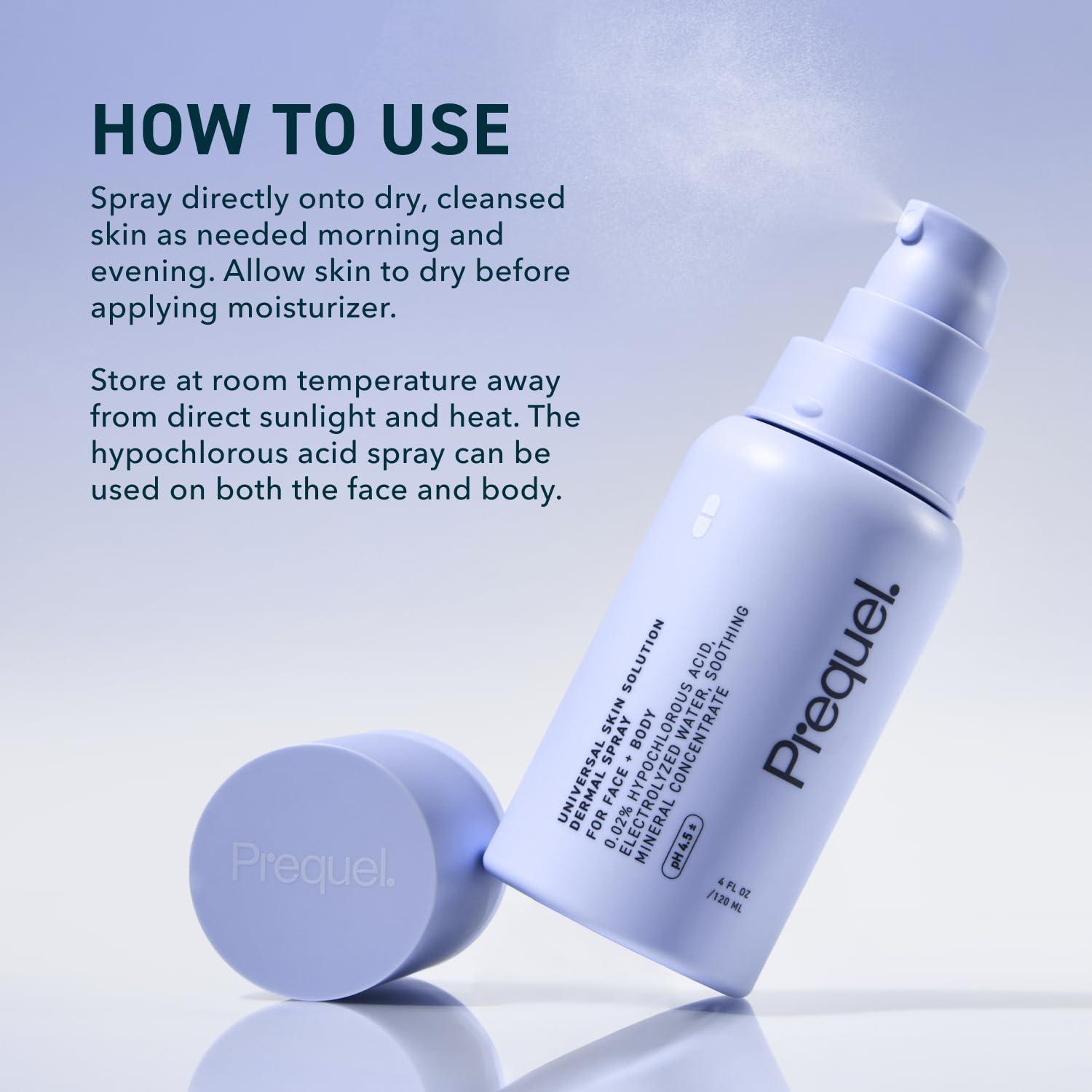 Prequel Prequel Skin - Universal Skin Solution - Hypochlorous Dermal Spray - Electrolyzed Water and Soothing Mineral Facial and Body Skin Spray - 4 Fl Oz