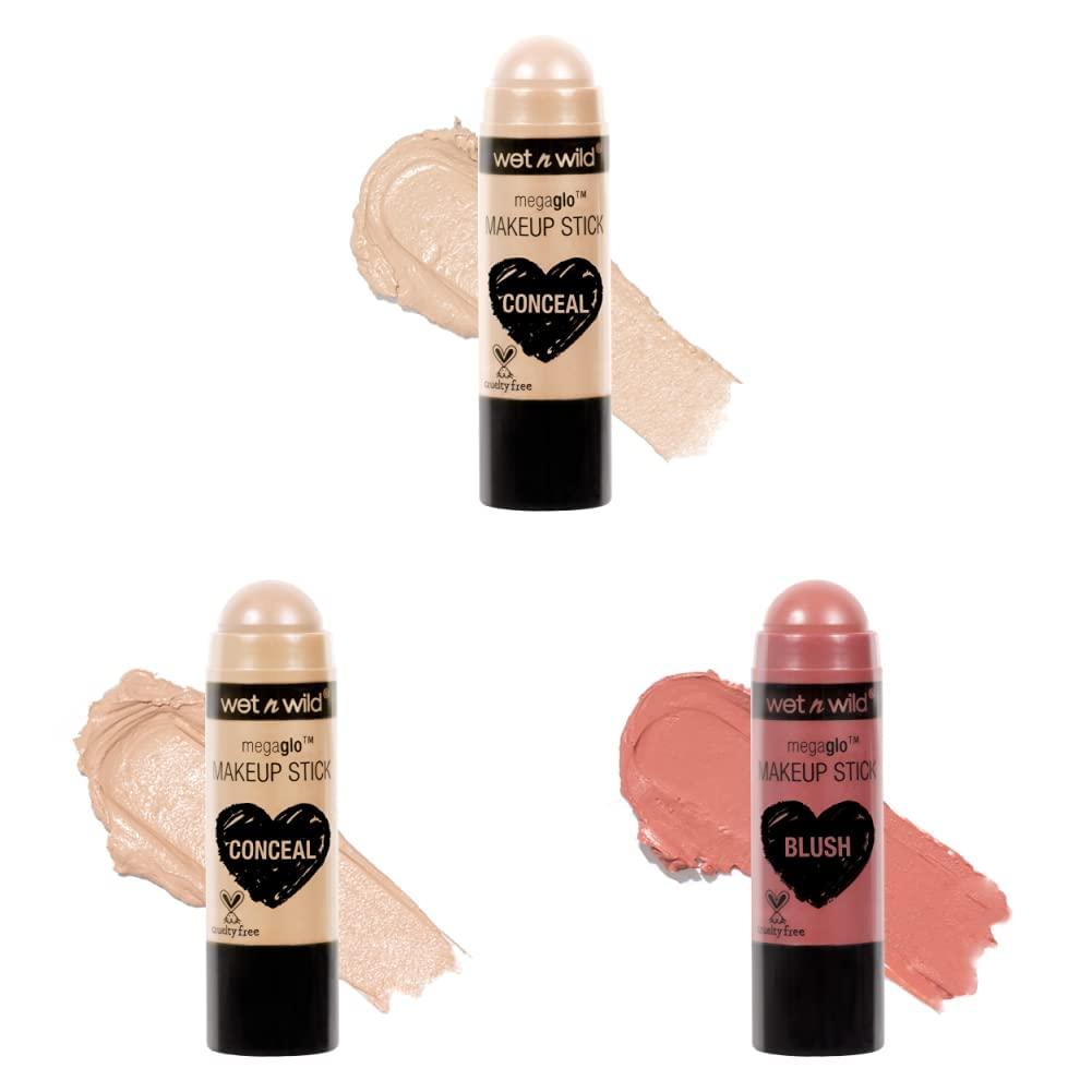 wet n wild Wet n Wild MegaGlo Makeup Stick Conceal and Contour Neutral Follow Your Bisque & Contour Stick, Nude For Thought & Makeup Stick Conceal and Contour Blush Pink Floral Majority