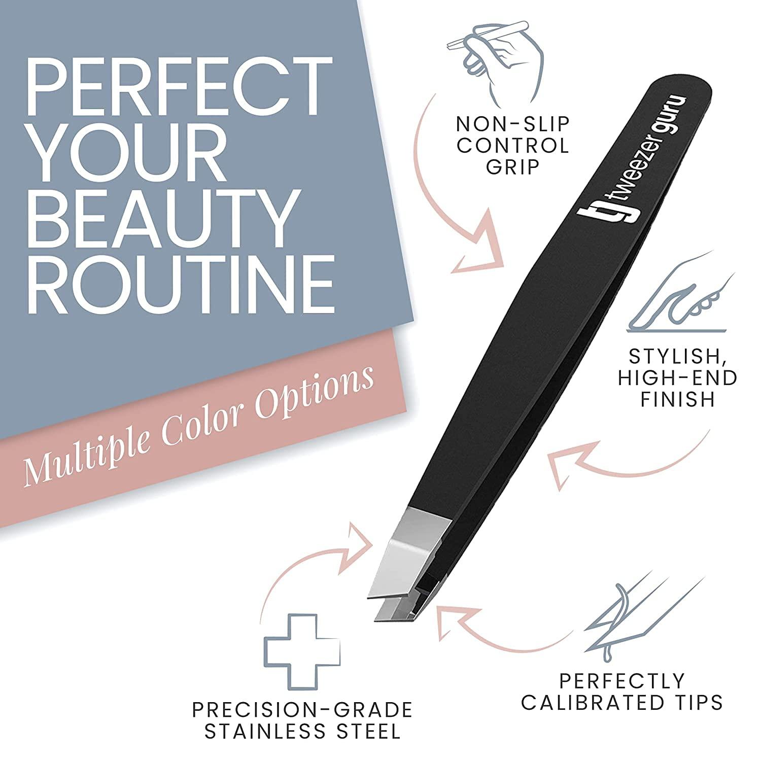 TWEEZER GURU Tweezer Guru Tweezers for Women - 2pc Slant Pointed Precision Tweezers for Eyebrows & Ingrown Hair Removal - Blackhead and Splinter Tweezer with Sharp Needle Nose Point for Plucking (Sky Blue)