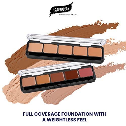 Graftobian Graftobian HD Glamour Crme Foundation Palette (Warm #3) - High Definition 5 Color Makeup Palette, Cream Based Foundation Concealer and Contour Palette, Full Coverage - Medium/Dark Warm Skin Shades
