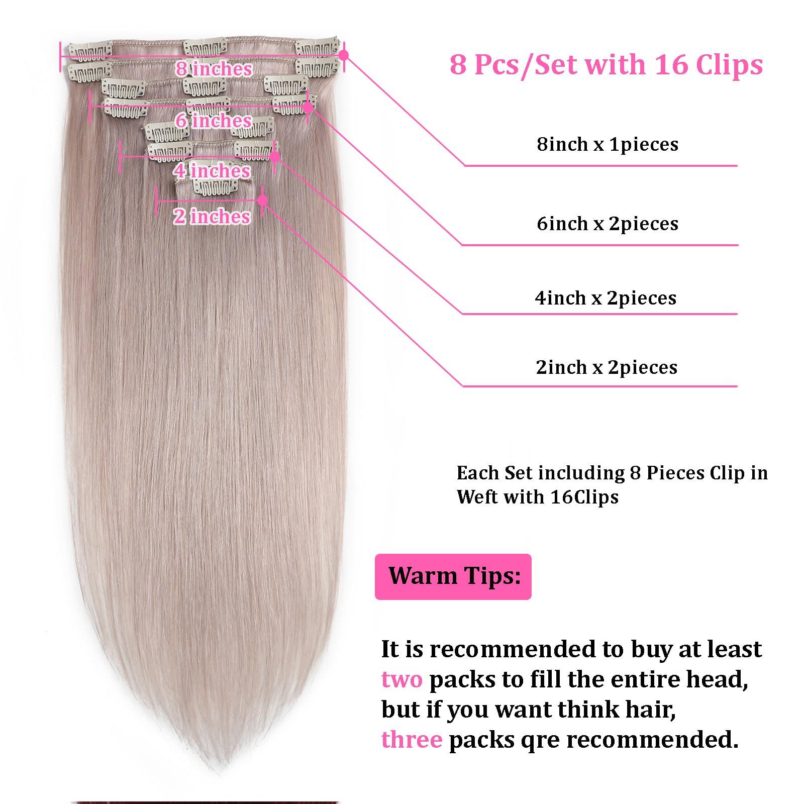 FIPOHIRA Silver Grey Clip in Hair Extensions Real Human Hair Clip ins Remy Human Hair Clip in Extensions Invisible Natural Straight Seamless Clip on Hair Extensions 8pcs Double Weft 22 Inch 90g