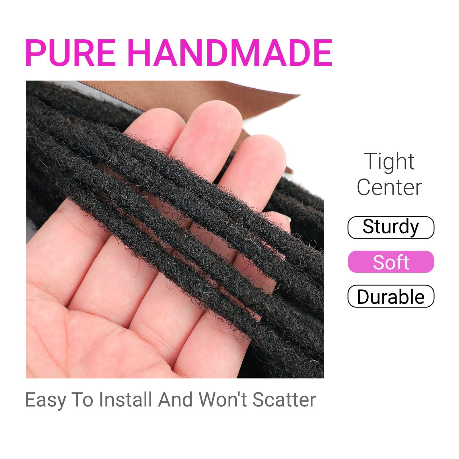 Vlliyava 0.2 cm Width 4 Inch 30 Strands Human Hair Loc Extensions, Natural Black 100% Full Handmade Permanent Real Human Hair Dreadlock Extensions for Women/Men/Kids Can Be Dyed Bleached Curled Twisted