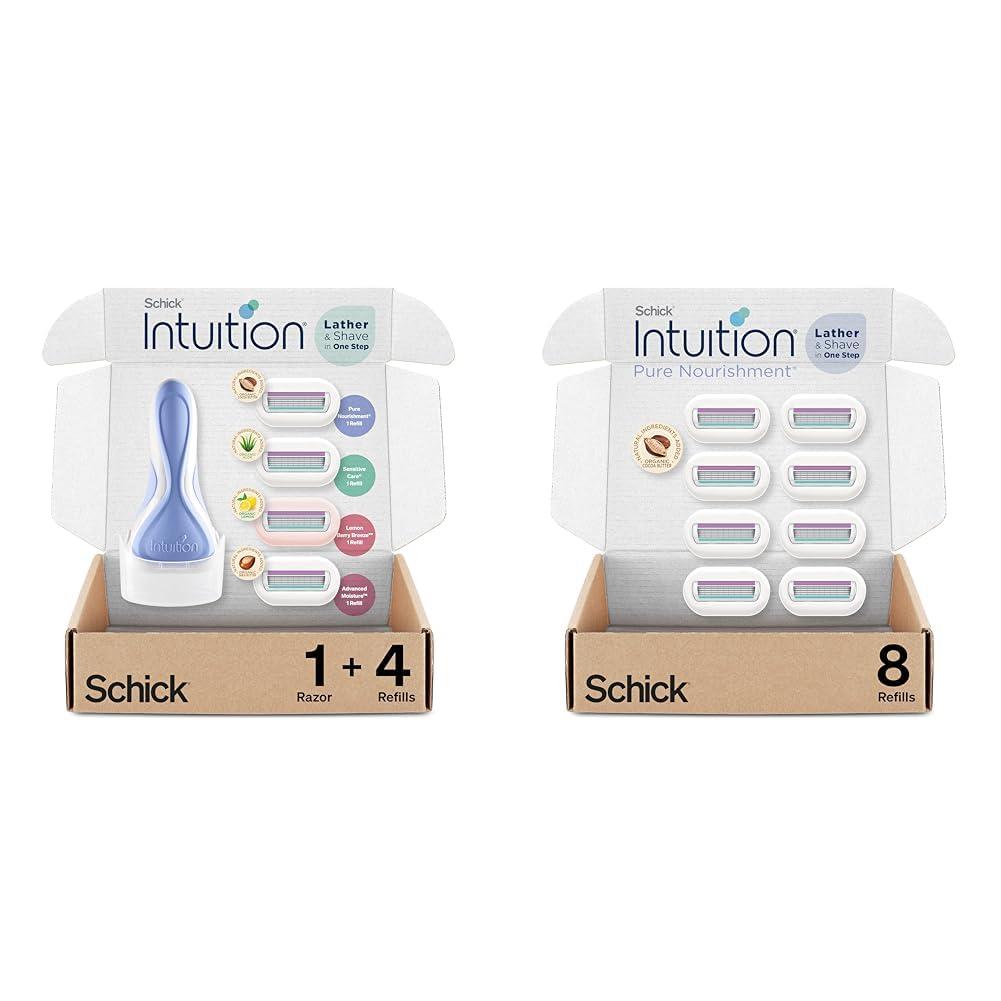INTUITION INTUITION Schick Razors for Women Variety Pack with 1 Razor Handle & 4 Intuition Razor Blades Refill | Shaving Kit Women & Schick Intuition Refill