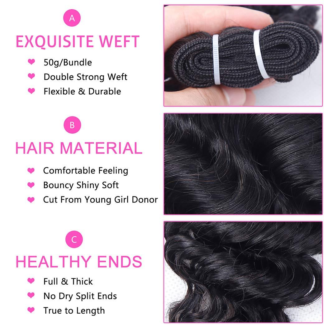 FQ Deep Wave Bundles with Closure Brazilian Deep Curly Human Hair 3 Bundles with Closure(10 10 10+10) Middle Part 4x4 inch Lace Closure Wet and Wavy Bundles with 4x4 Closure 50g/bundle