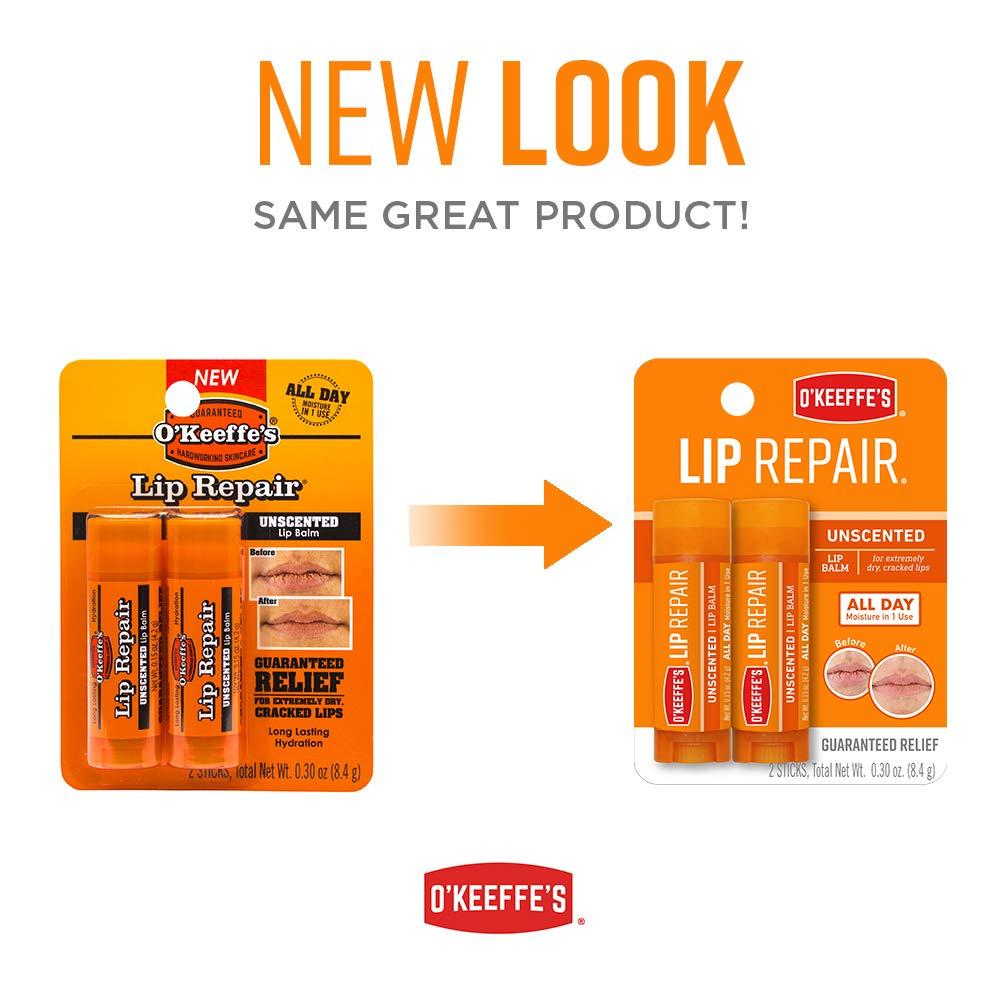 O'Keeffe's O'Keeffe's Unscented Lip Repair Lip Balm for Dry, Cracked Lips, Stick, (Pack of 2)