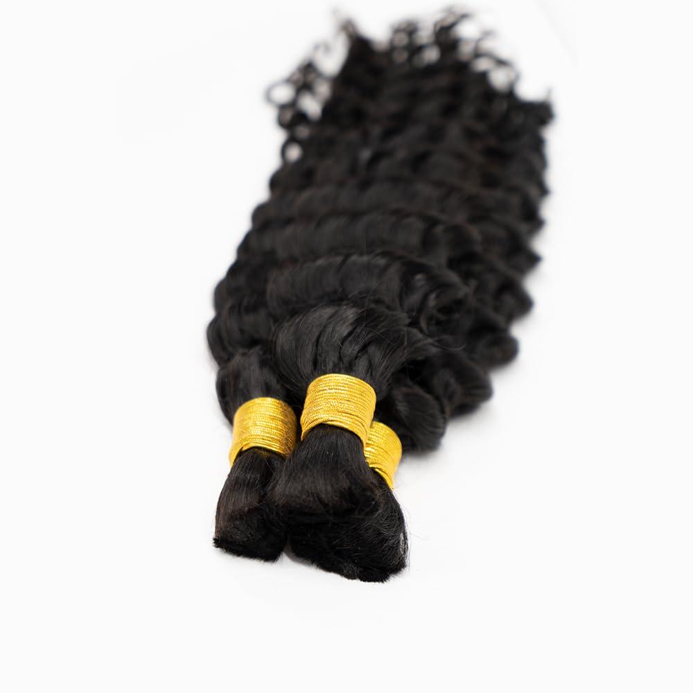 XISHIHONGYAN Boho Knotless Braids Human Hair Micro Braids Extension Hair Deep Curly Human Bulk Hair 24 Inch 1pack (3bundles(300g) Natural Black Color