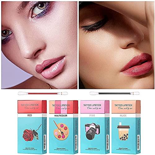 PICKX PICKX 20Pcs Cotton Swab Tattoo Lipstick, Tattoo Lipstick Cotton Swab Lip Tint, Waterproof and Long Lasting Liquid Non-Stick Portable Lip Gloss (Pink)