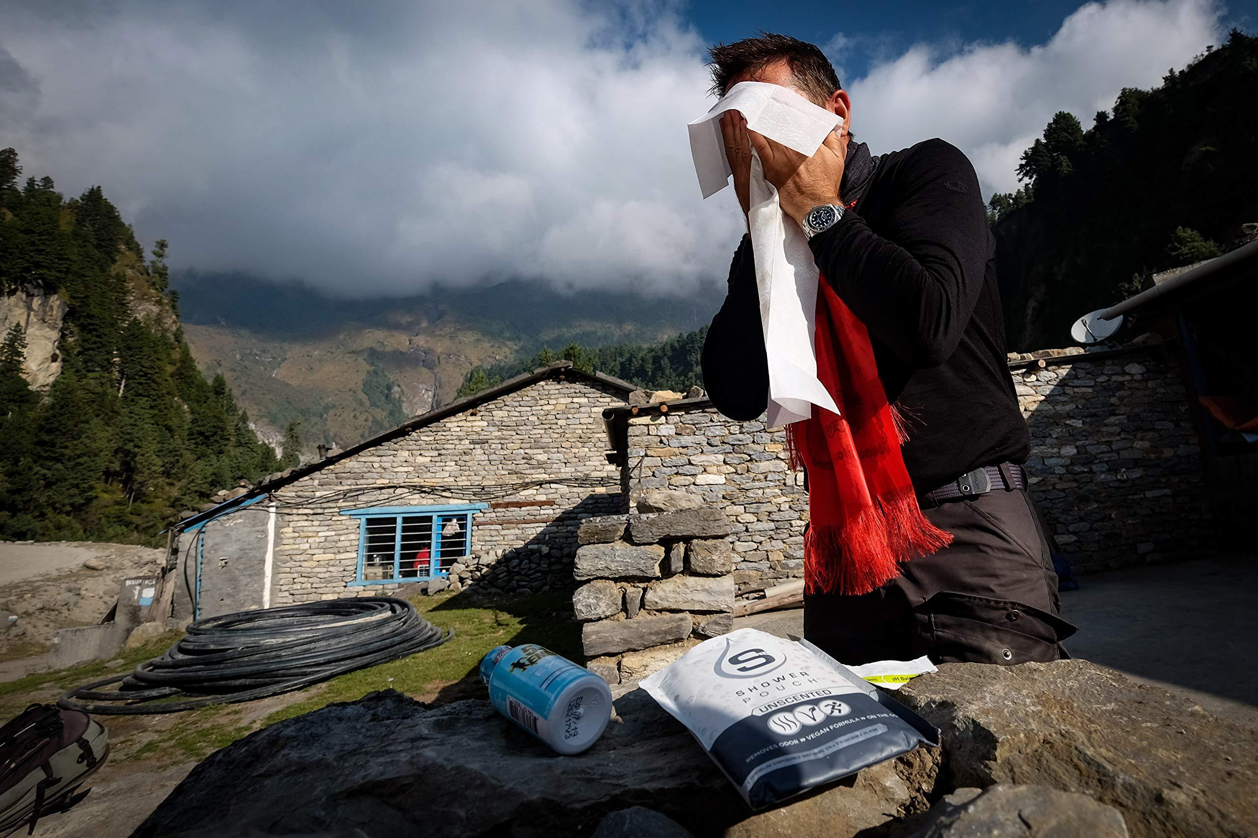 S SHOWER POUCH Shower Pouch XL (2' x 1') Bathing Body Wipes for Adults Aloe-Infused Heatable & Reusable Bath Wipes for Camping, Travel, Outdoor (10 Pack) Cucumber Scent