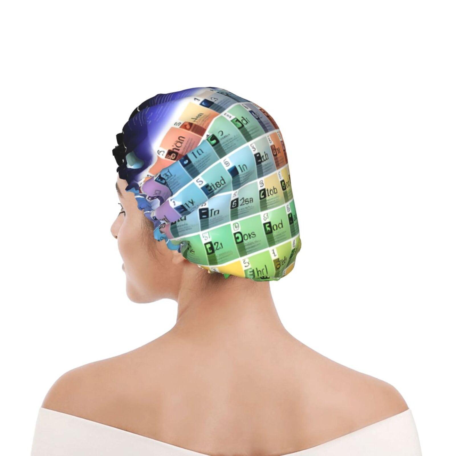 BKDODKS BKDODKS Periodic Table Of Elements Print Shower Cap For Women Lightweight Reusable Softdouble Waterproof Layers Leakproof., Black