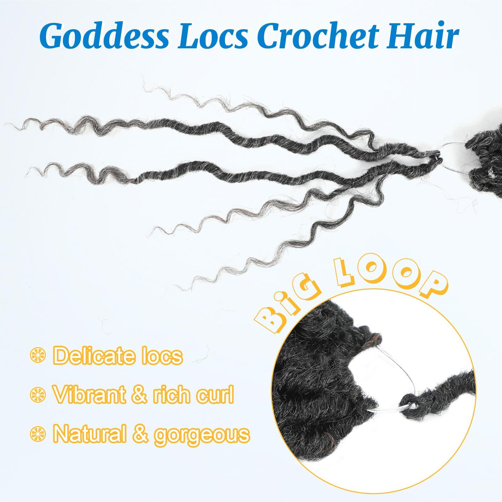 Forevery Forevery Faux Locs Crochet Hair 12 Inch Goddess Locs Crochet Hair 6 Packs PreLooped Crochet Hair for Black Women Grey Crochet Locs with Curly Ends