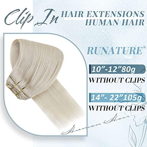 RUNATURE RUNATURE Blonde Clip in Hair Extensions Real Human Hair #800 White Blonde and #60 Platinum Blonde 22 Inch 105g