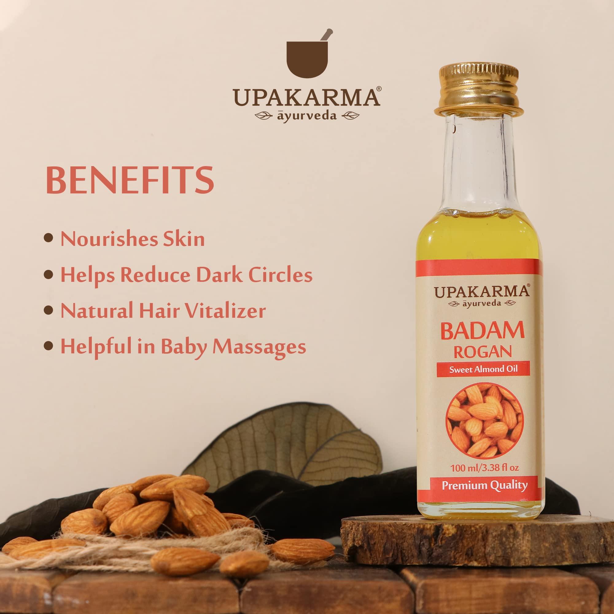 UPAKARMA Upakarma Pure and 100% Natural Cold Pressed Sweet Almond Badam Rogan Oil)-100 ml (pack of 2)