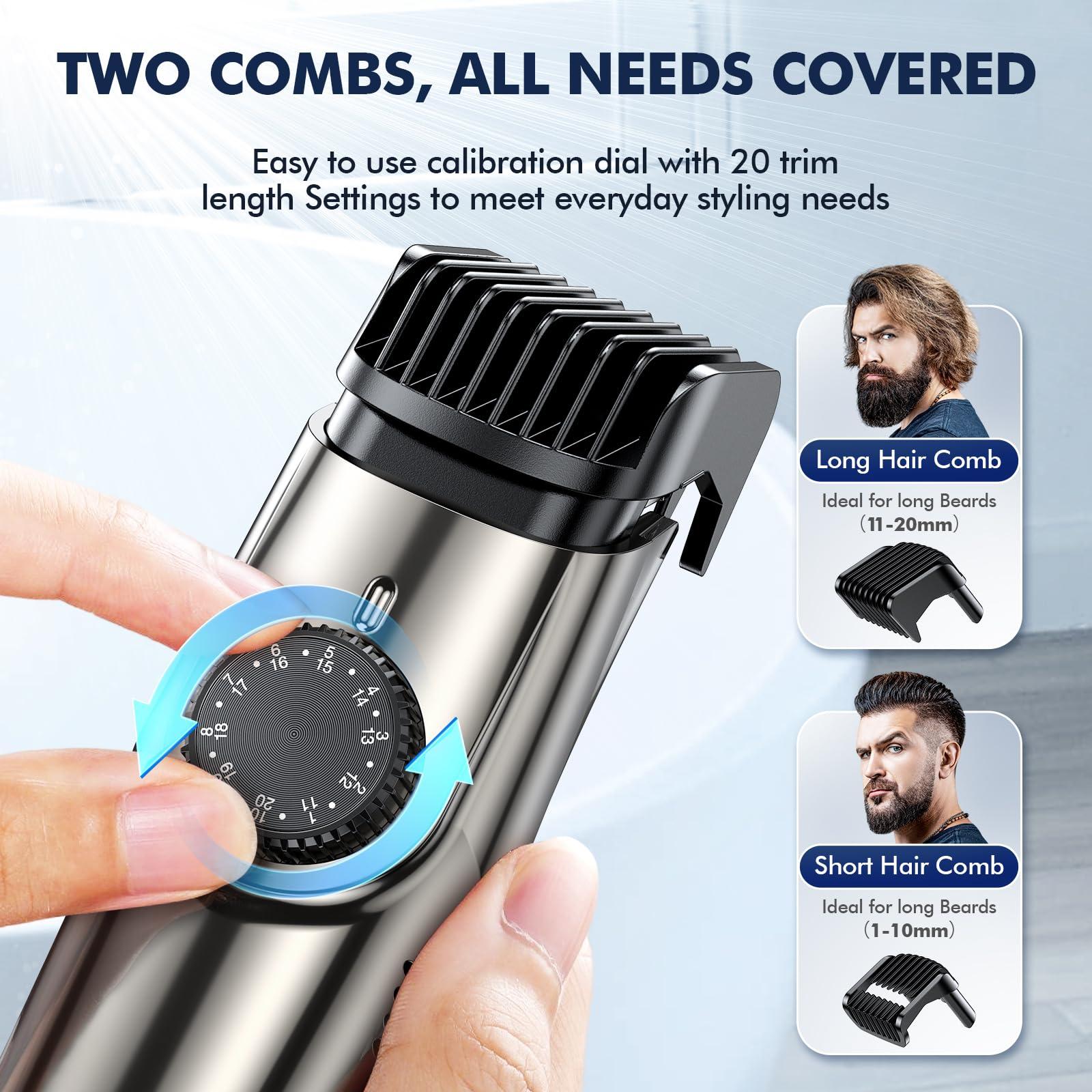 VivaEase VivaEase Vacuum Beard Trimmer for Men, Upgrade Adjustable Length with 2 Comb, Electric Vacuum Trimmer for Beard, Mustache and Stubble, Waterproof and Rinses Easy, High Precision Blades for Skin fit
