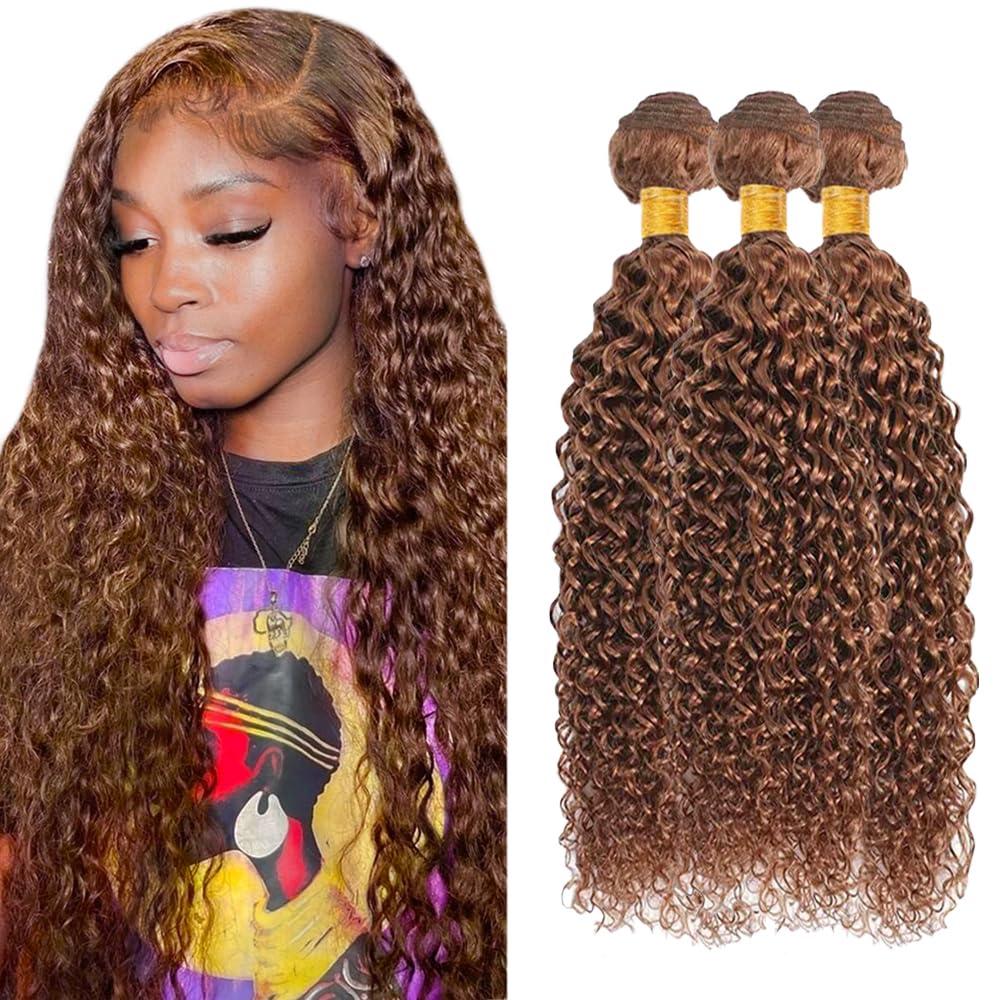 ZevPiul Brown Human Hair Bundles Color #30 Curly Human Hair Bundles 18 20 22 Inch 8A Brazilian Virgin Light Brown Curly Bundle Human Hair Weave Double Weft Color #30 Bundles Human Hair Weave