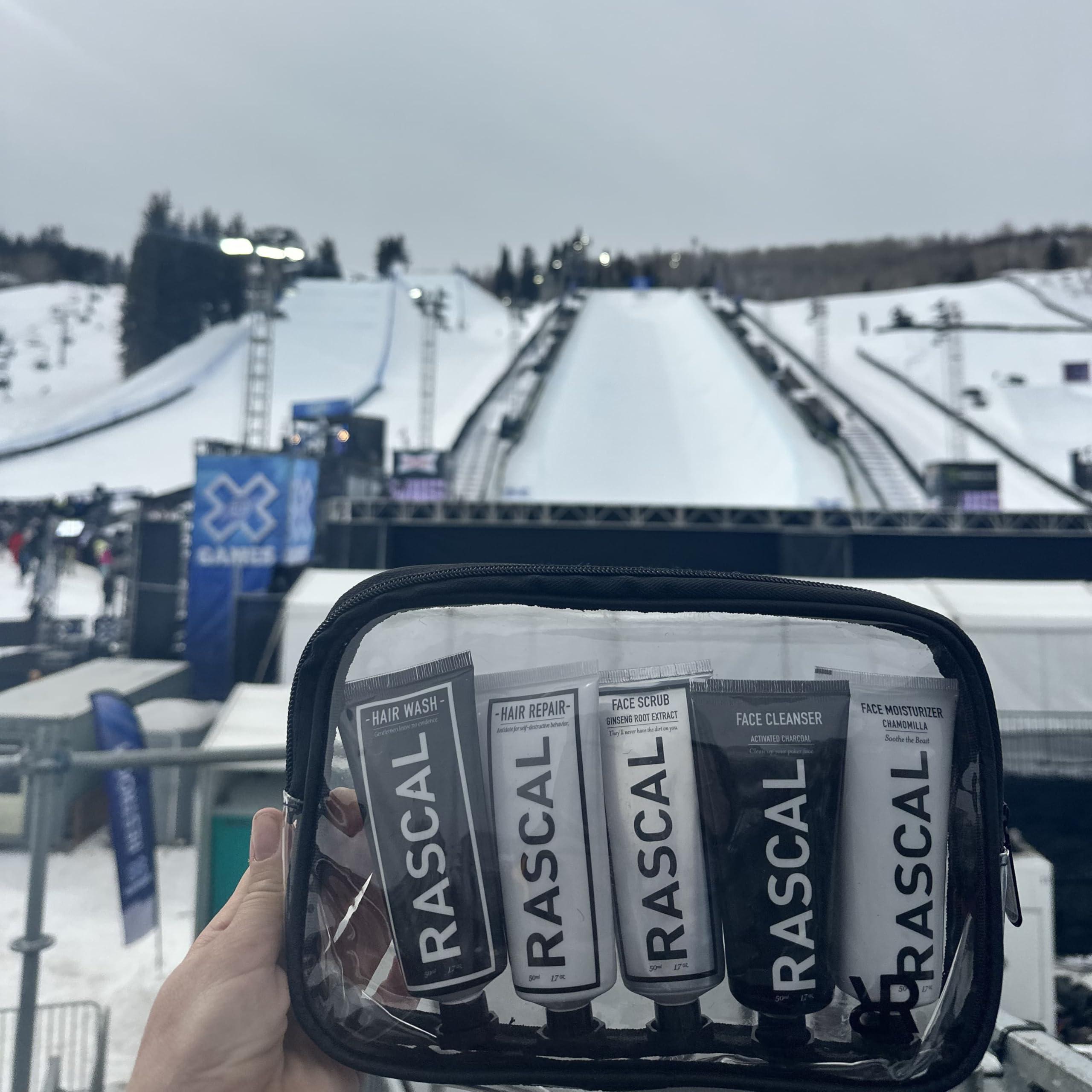 Rascal Men\'s Grooming Rascal World Traveler Toiletry Set - Premium Men\'s Grooming & Travel Size Toiletries, Travel Toiletry Kit, TSA-Approved, Includes Face Cleanser, Scrub, Moisturizer, Shampoo, Conditioner - 1.7 Oz Each