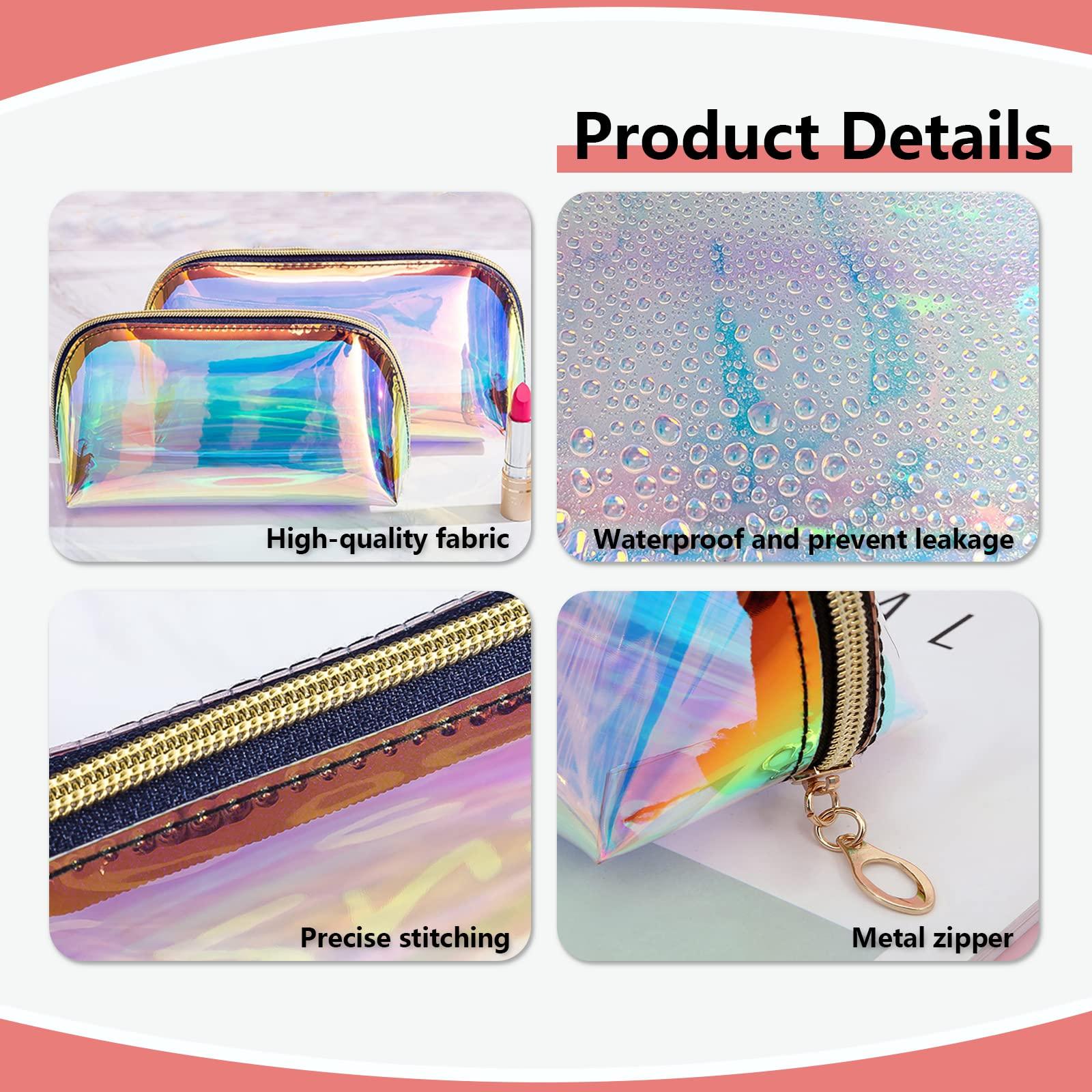 ANROLA ANROLA Holographic Makeup Bag Iridescent Cosmetic Pouch Clear Waterproof Portable Travel Cosmetic Pouch TPU Zippered Toiletry Organizer bag for Women (Medium)