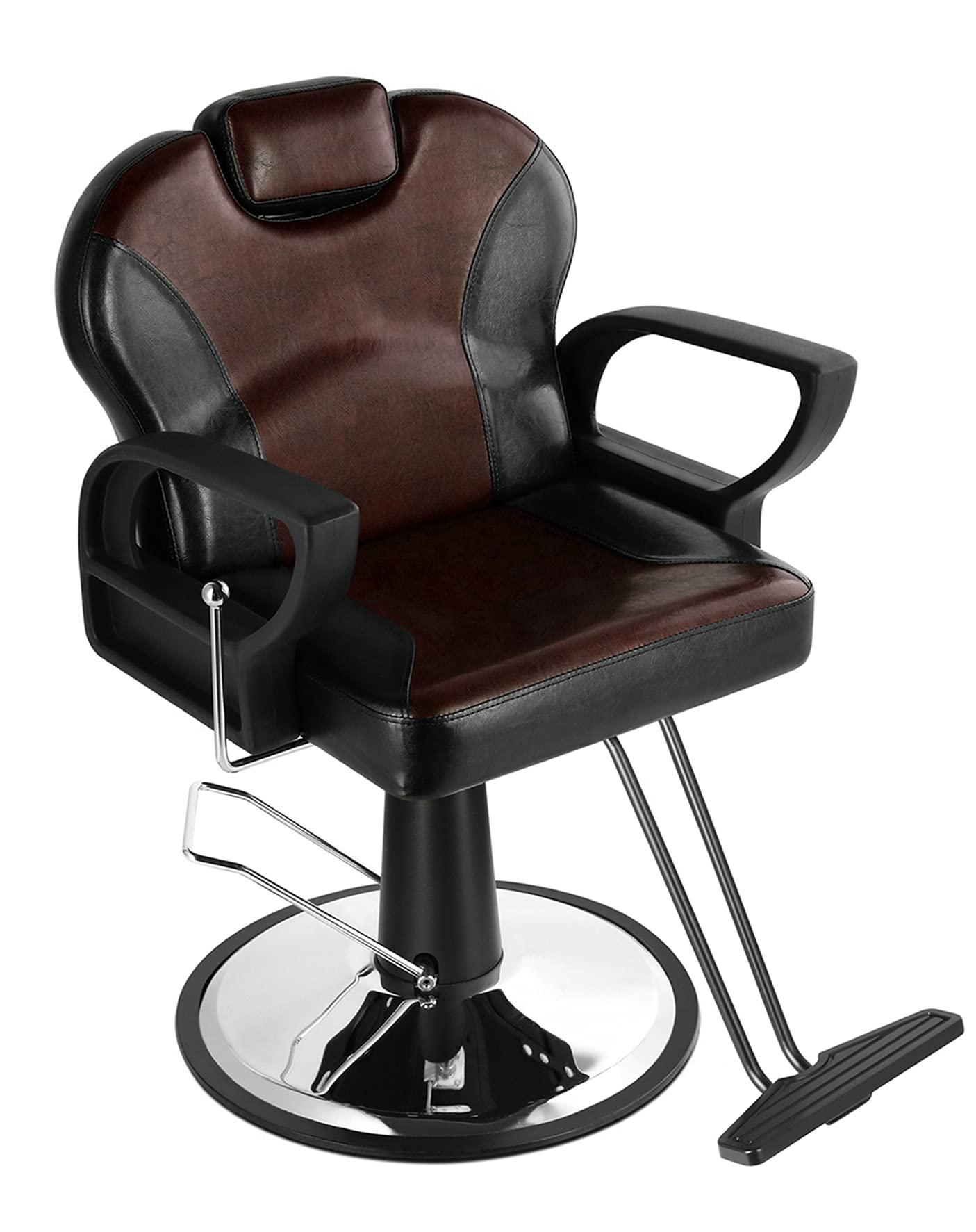 Beauty Life Barber Chair Reclining with Hydraulic Pump Beauty Stylist Chair Salon Chair Tattoo Chair Black/Dark Red