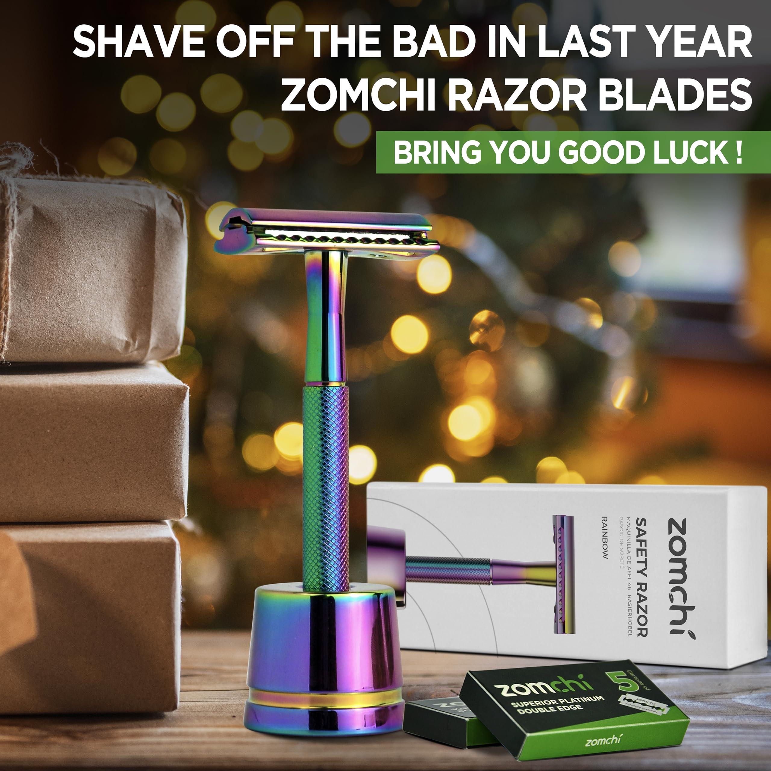 ZOMCHI Safety Razor for Women,Safety Razor with 5 Blades,Women Razor with a Delicate Box,Free of Plastic (Stand Style Rainbow Razor)
