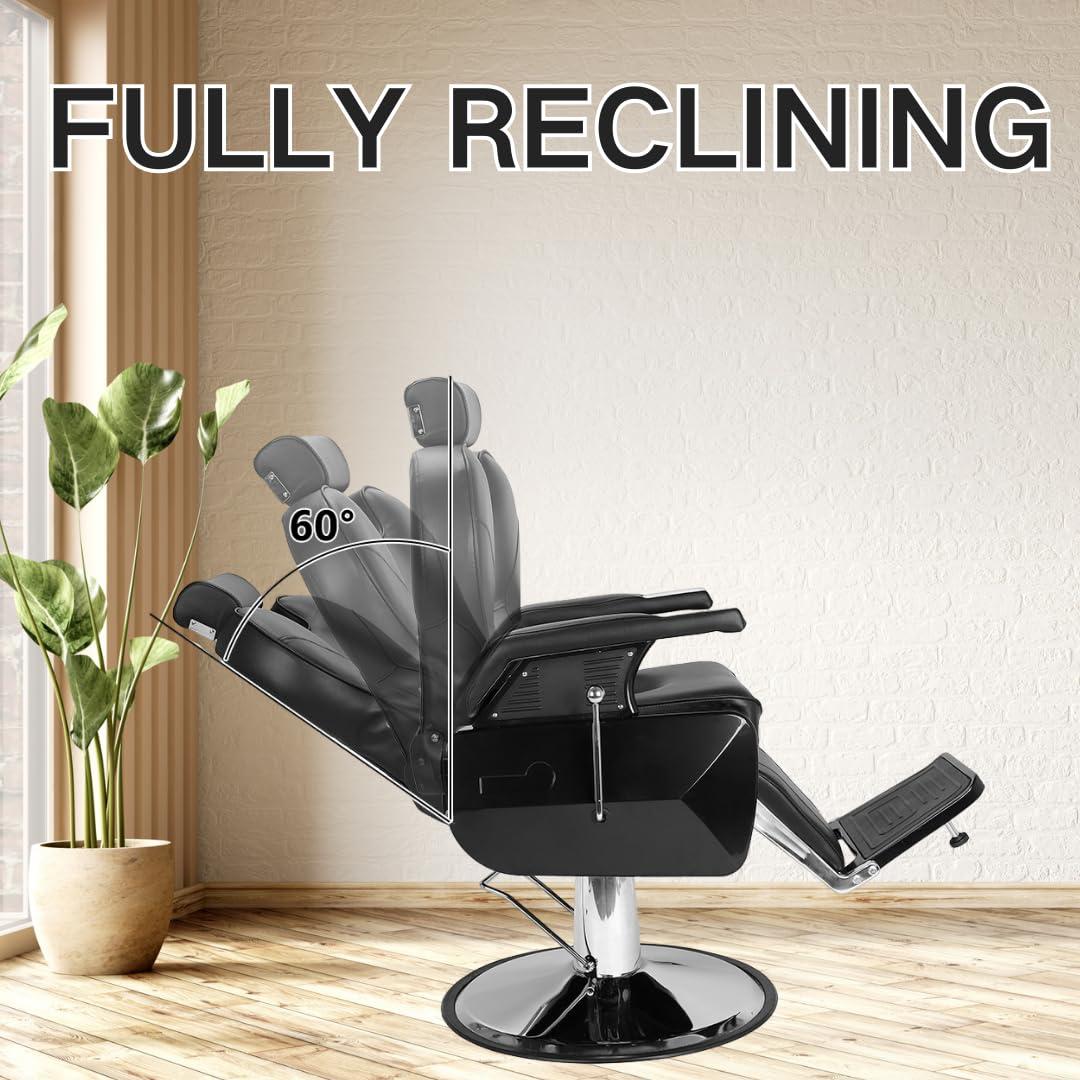 EITPETPORT Barber Chair Hydraulic Reclining Salon Chair, Heavy Duty Styling Hair Chair, 360 Degree Swivel, Height Adjustable, Removable Headrest Hair Chair for Barbershop All Purpose Hair Salon Equipment Black