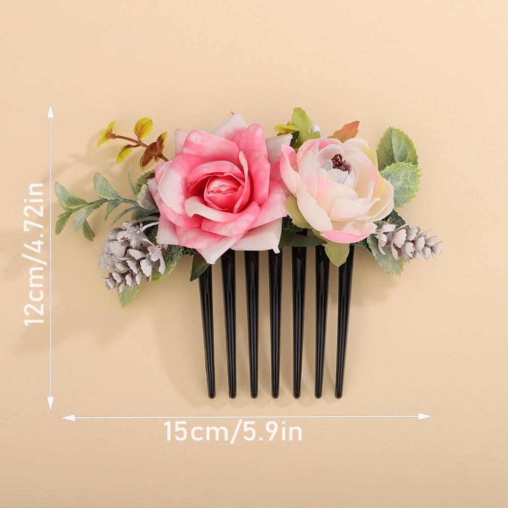 Teyglen Teyglen Bridal Flower Hair Comb Floral Artificial Flower Side Comb Bridal Hair Clip Pieces Headpiece Wedding Hair Accessories for Women Bride Photo Shoot Prom Party Festival (Style 1)