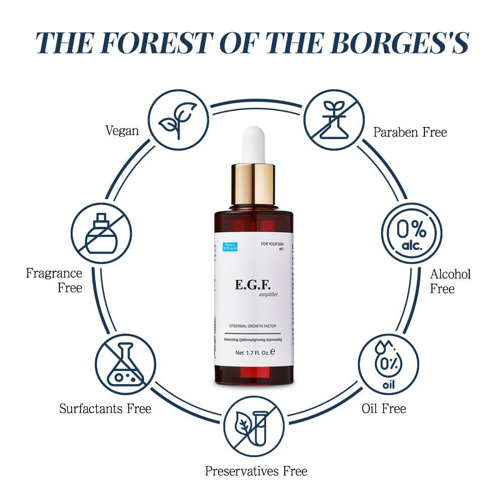FOREST OF THE BORGES'S EGF Serum Epidermal Growth Factor 1.7 Fl. Oz. / 50ml / face serum cosmetic ingredients for skin serum korean egf growth factor egf ample after microneedling