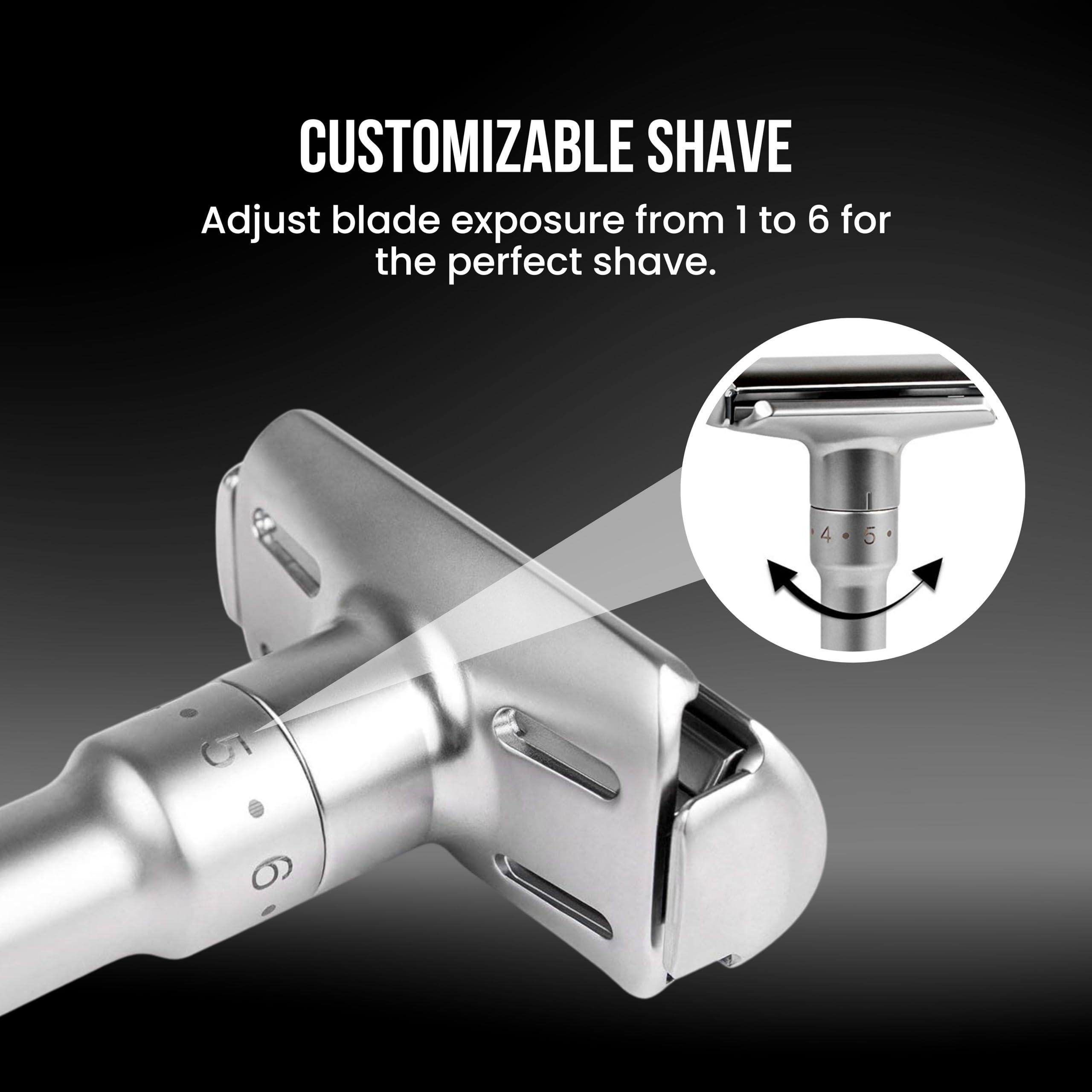 SHAVE FACTORY SHAVE FACTORY Adjustable Safety Razor, Matte and Base Stand