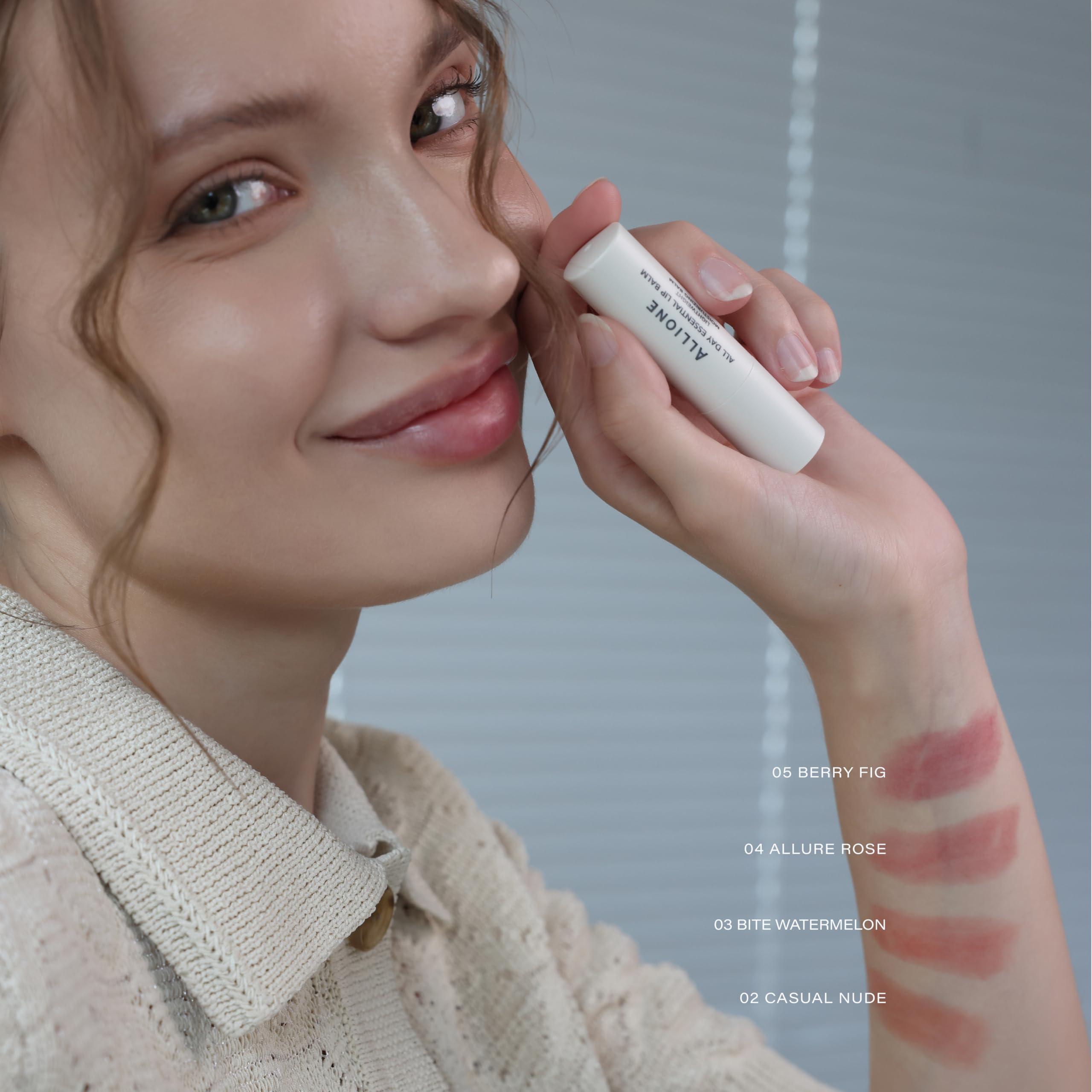 Allione All Day Essential Tinted Lip Balm 02 Casual Nude | Natural Gloss Finish, Moisturizing Lip Care, Deep Nourishing Plant-Based Chapstick, Hydrating Lip Butter for Dry Cracked Chapped Lips