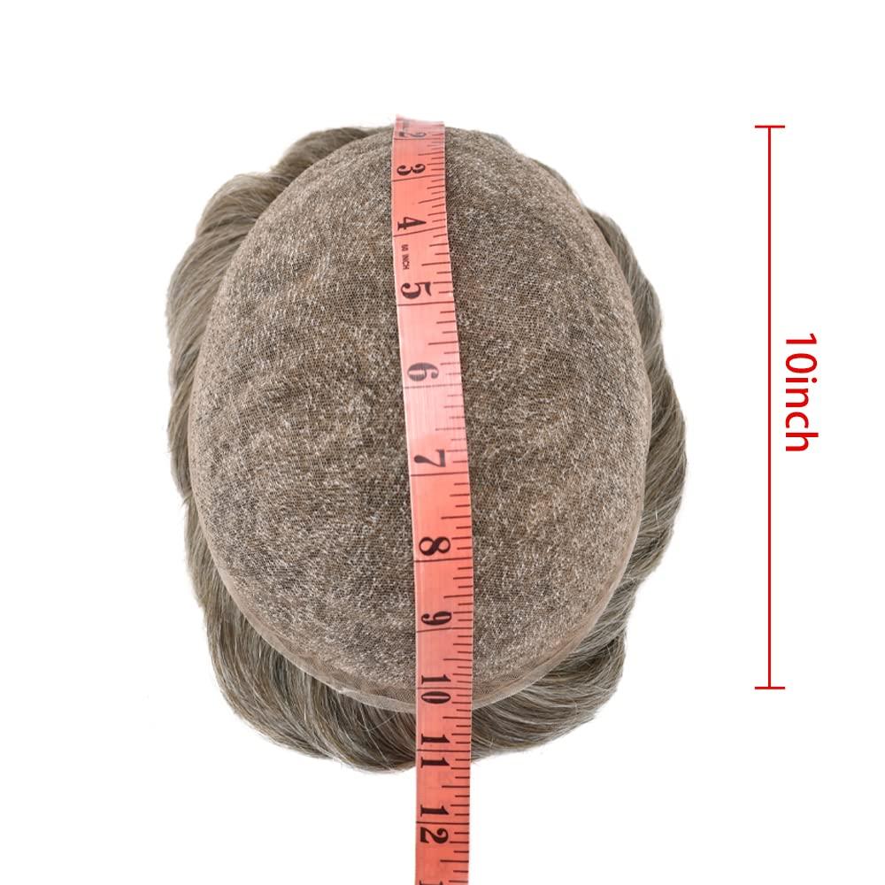 Fancyhair Mens Toupee Human Hair Replacement Systems Full French Lace Toupee For Men European Remy Human Hair Pieces All Swiss Lace Grey Brunette Blonde Wavy Mens Wig Unit 8\"x10\" #630 Light Brown with 30% Gray-100% density