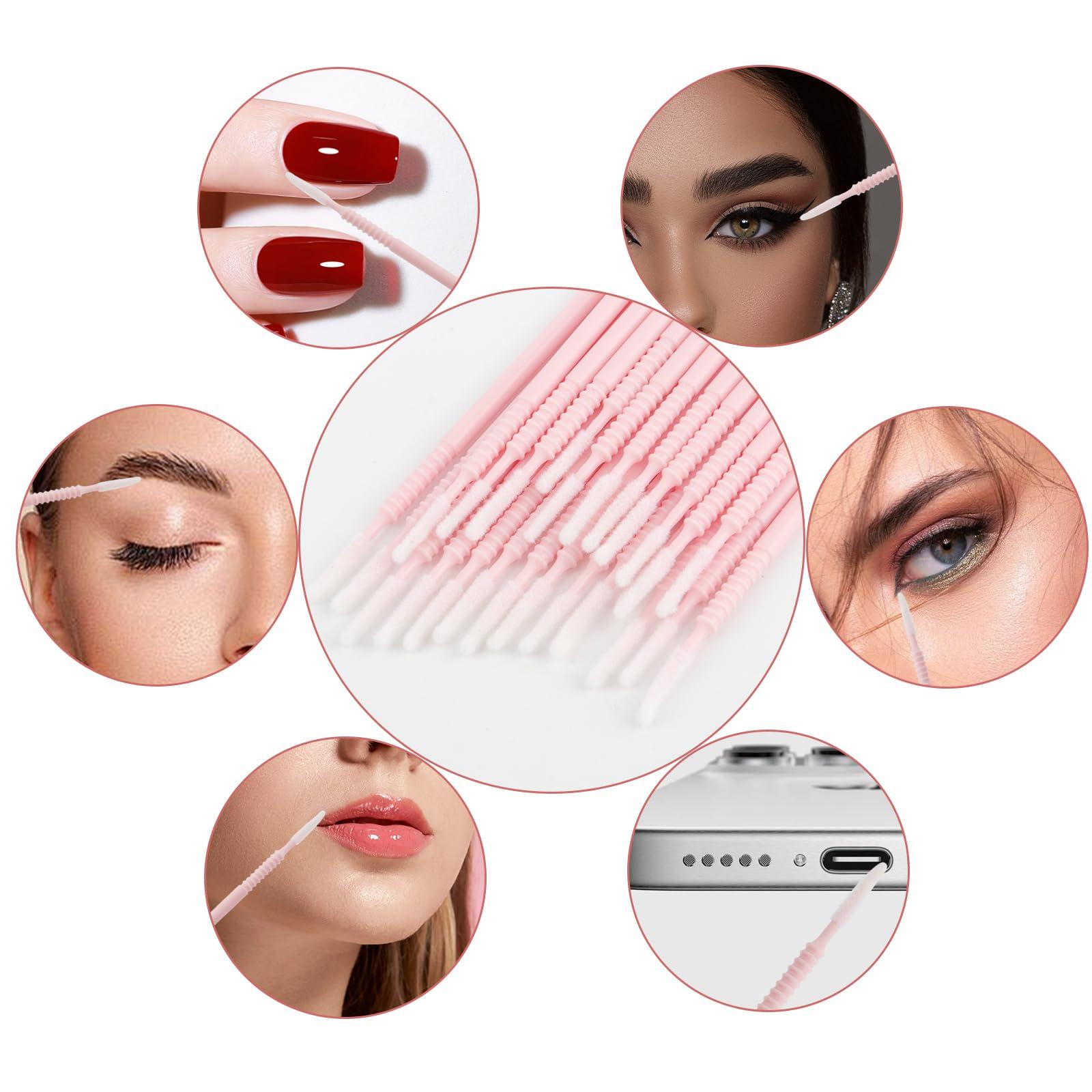Mekupeu 400 PCS Micro Applicator Brushes Disposable Eyelash Extension Micro Mascara Wands Brush For Lash Remover Brush Tools (Light pink-screw thread)