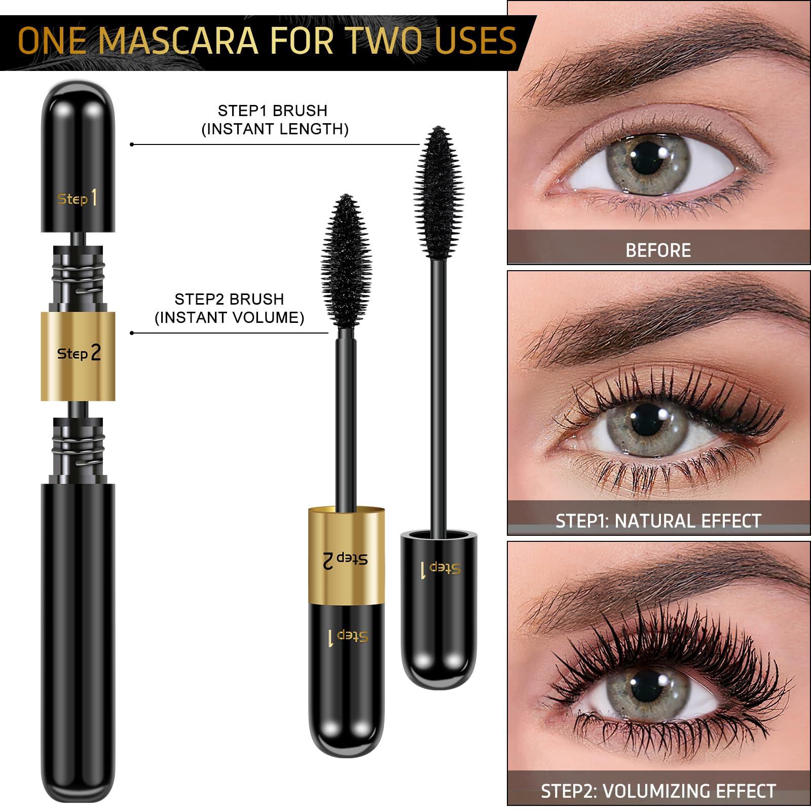 DRMODE Mascara Black Volume and Length - 4D Silk Fiber Mascara Natural and False Effect,Lengthening and Thickening No Clumping Mascara Smudge Proof for Makeup
