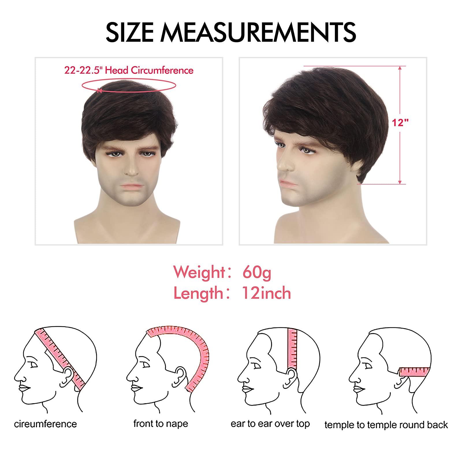 R REEWES FASHION HAIR REEWES Mens Dark Brown Wig Short Men Wig Curly Men's Wig with Side Swept Bangs Natural Synthetic Full Wig for MaleDaily Party Costume Cosplay Wear