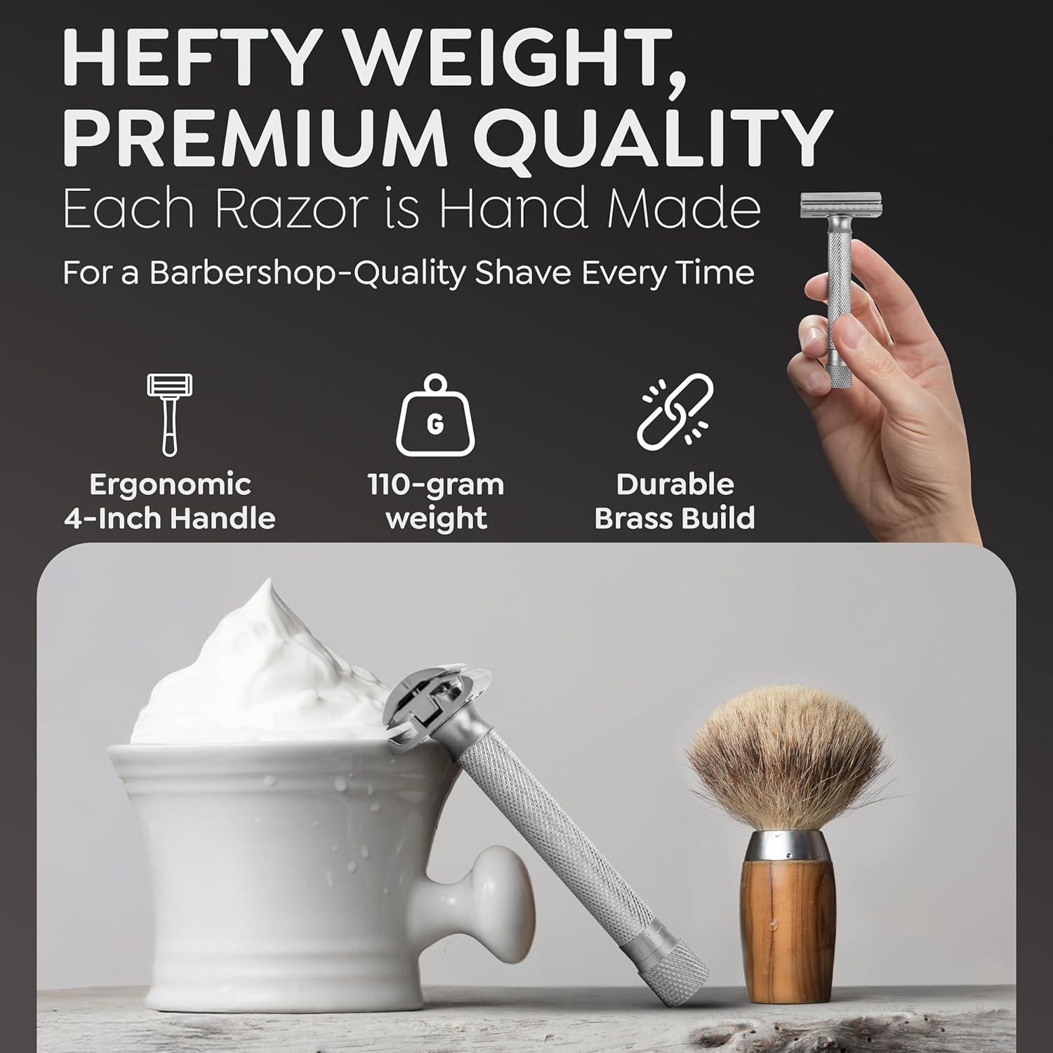 Parker Safety Razor The Parker Variant ADJUSTABLE Double Edge Safety Razor, Customize your Shave with a Turn of the Dial from Mild to Aggressive - 5 Blades Included (SATIN CHROME)