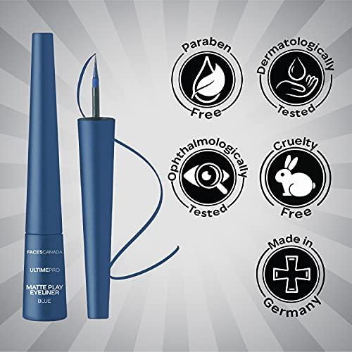 FACESCANADA FACESCANADA Ultime Pro Matte Play Blue Eyeliner - Sapphire | 24HR Long Lasting Matte Finish | Quick Dry & Precise Felt Tip | Waterproof & Smudge Proof | 0.08 Fl Oz/2.5ml