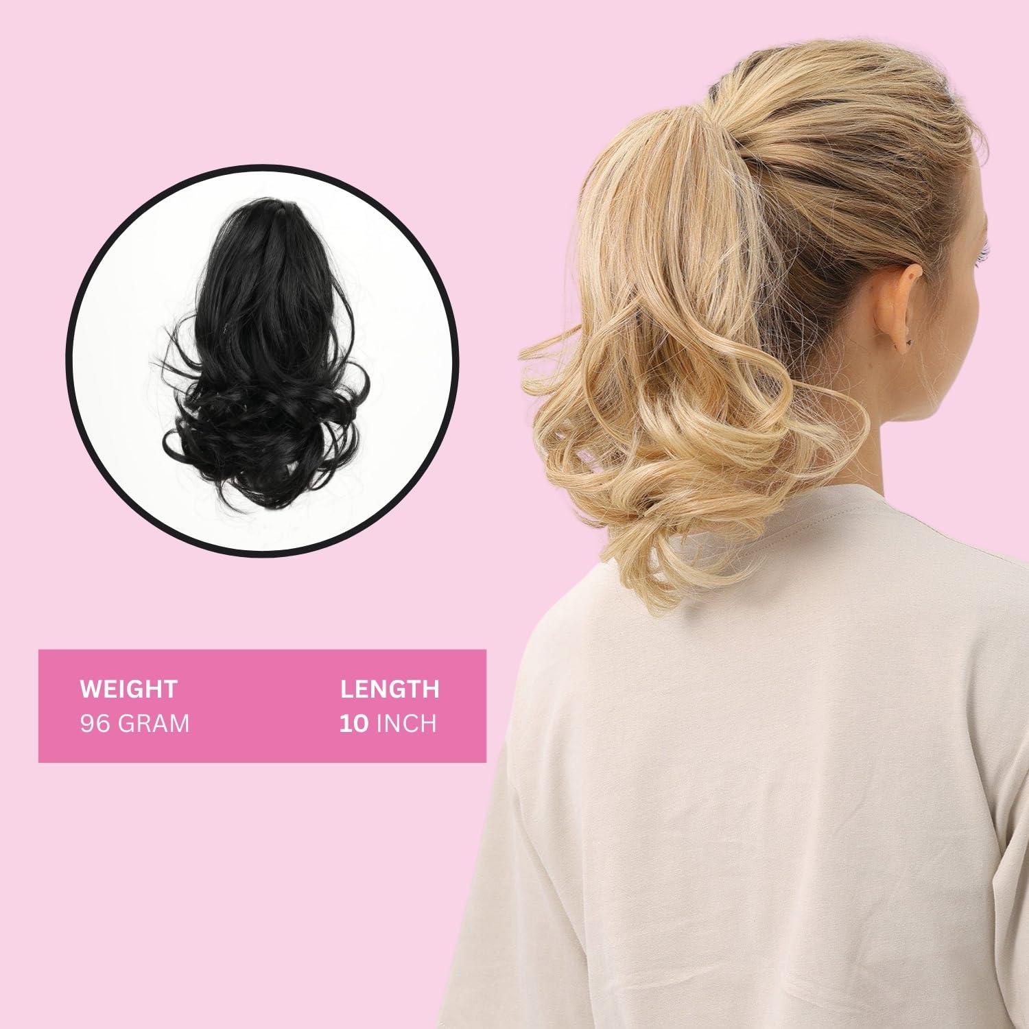 Juvabun JUVABUN Claw Clip Wavy Ponytail Extension 10&quot; -Black | Hair Extension Clips | Synthetic Ponytail Extension | Wavy Hair Extensions | Washable Realistic And Synthetic | Black