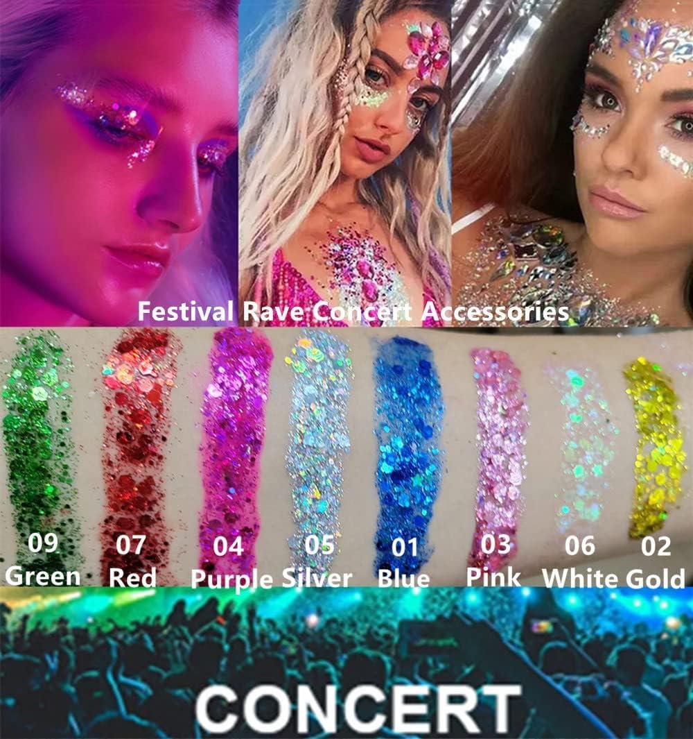 Go Ho Go Ho Red and White Body Glitter Set,Singer Concerts Face Glitter Gel Makeup,Holographic Long Lasting Chunky Sequins Glitters for Eye Lip Hair Nails,Festival Rave Accessories,Red&White