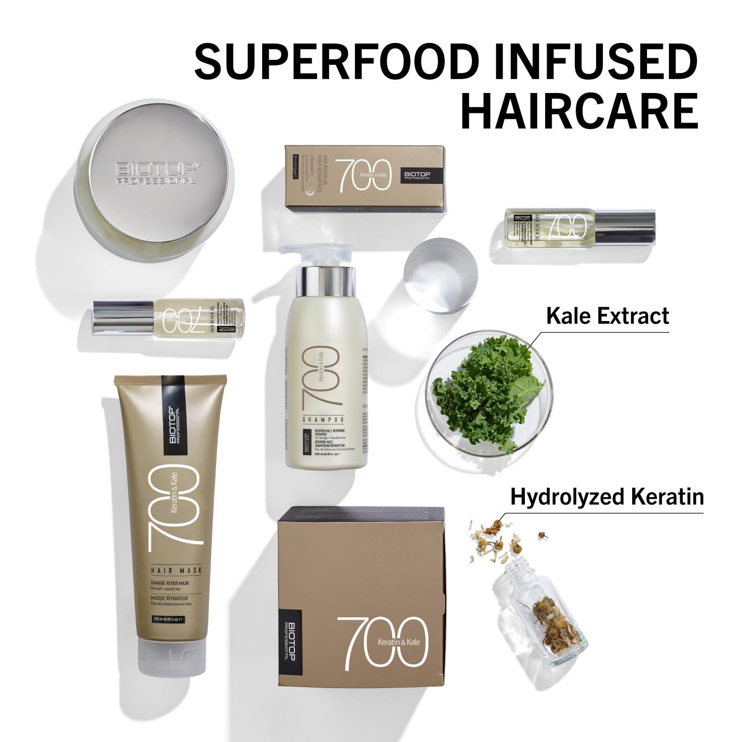 Biotop Professional Biotop Professional 700 Keratin + Kale Serum - Heat Protectant and Hair Repair Treatment for Frizzy + Damaged Hair - Smoothing and Strengthening for Split Ends - (2.2 oz/60ml)